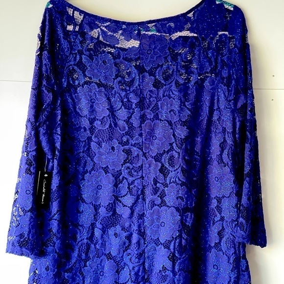 Candalite Dress Plus Size 3XL Blue Glitter Lace Formal Evening Party Prom Dress - Picture 6 of 13
